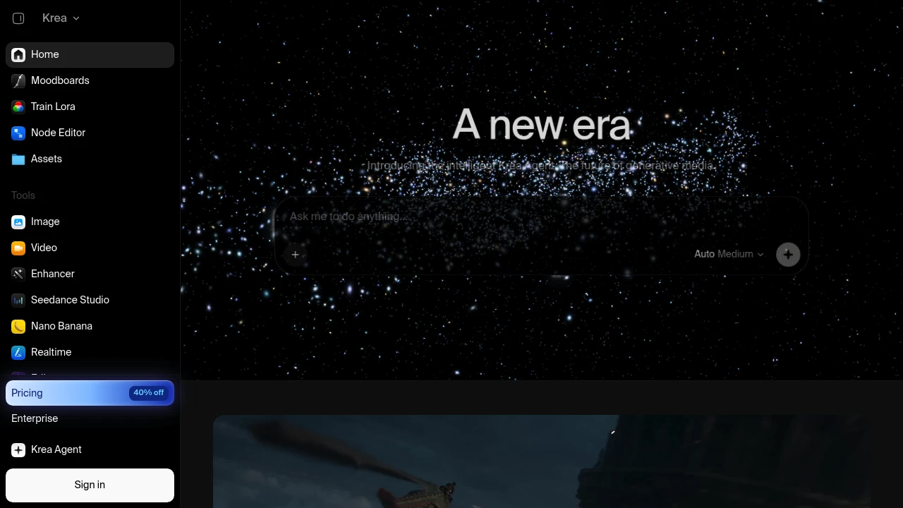 Screenshot of Krea AI website