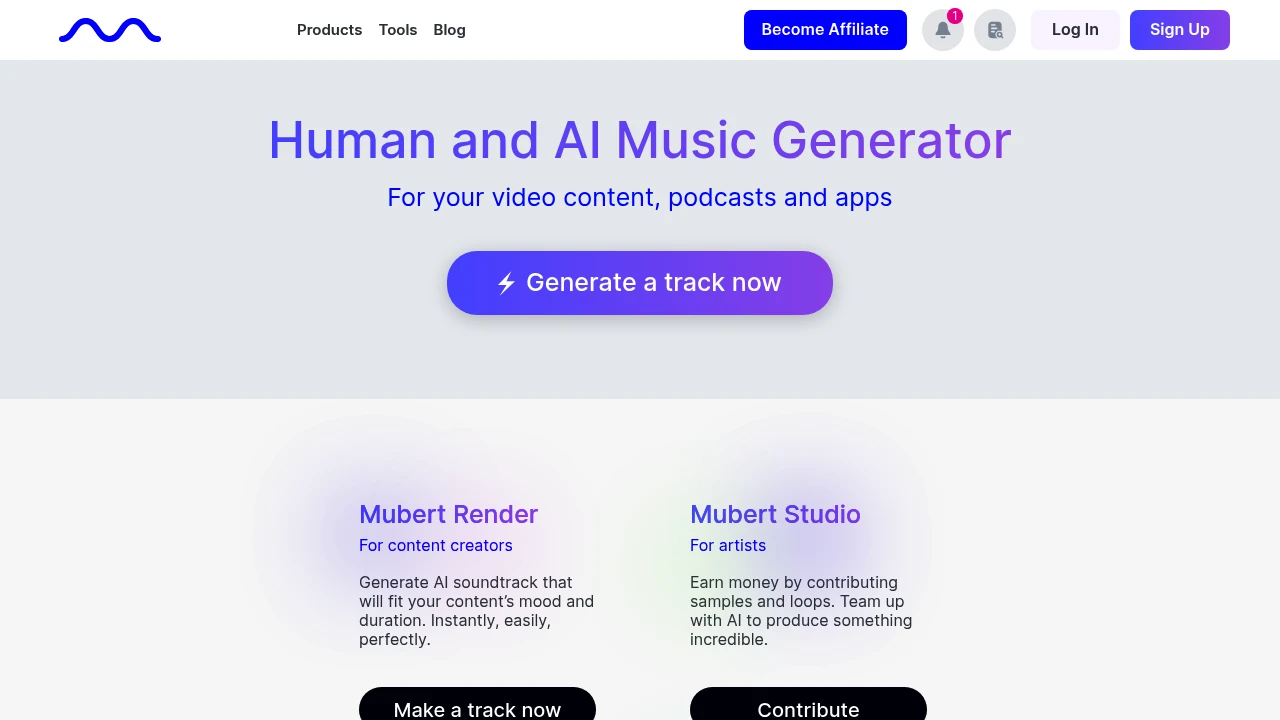 Screenshot of Mubert website