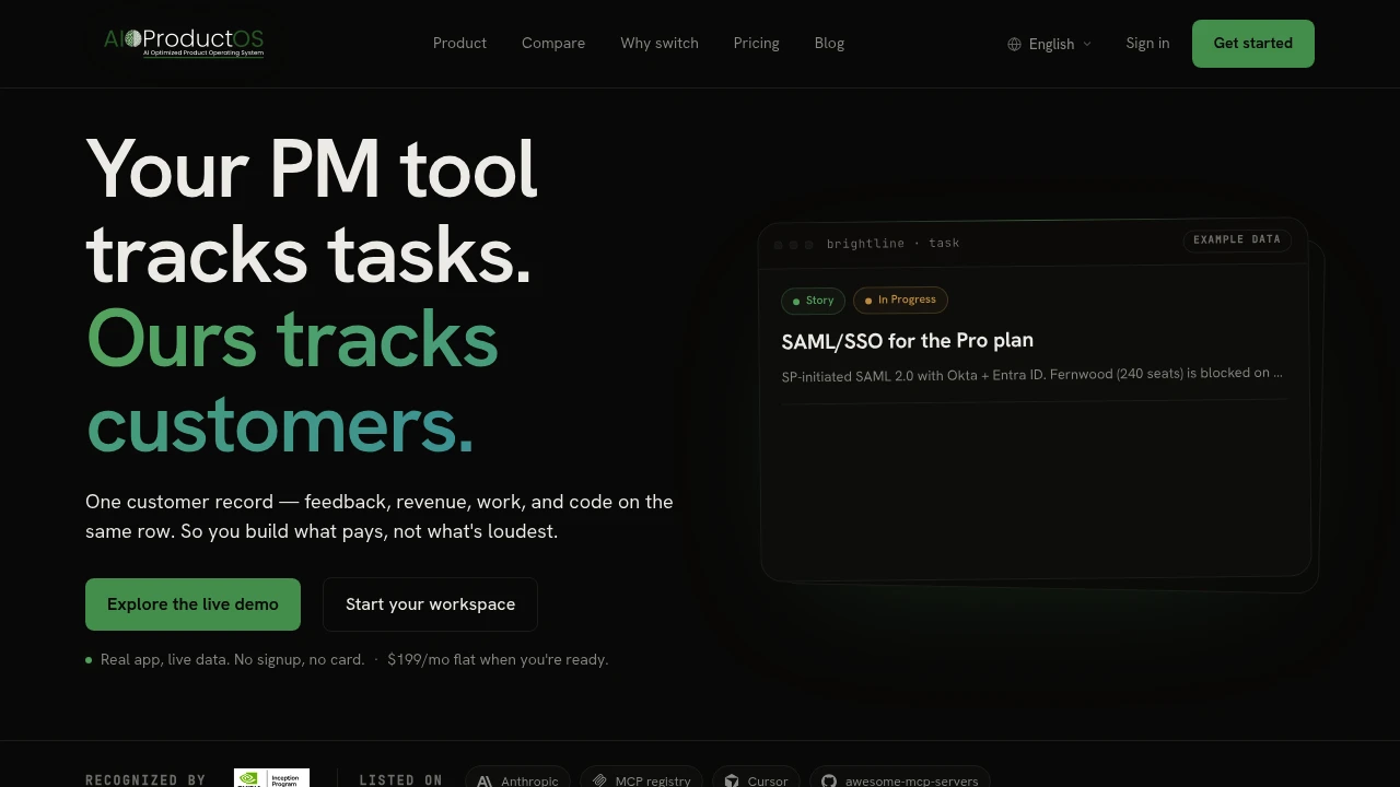 Screenshot of AIOProductOS website
