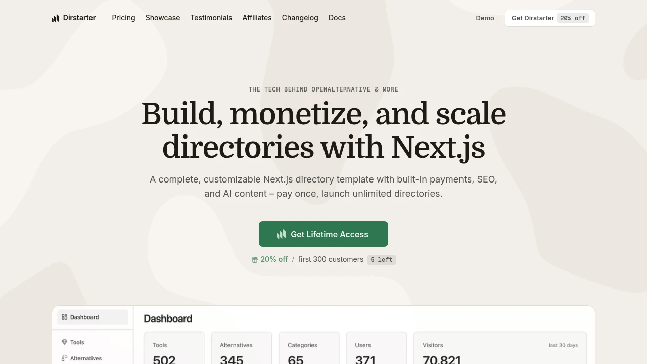 Screenshot of Dirstarter website