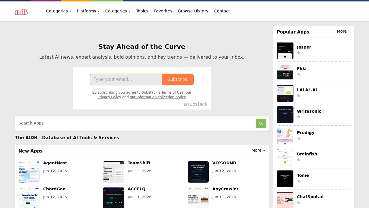 Screenshot of AIDB website