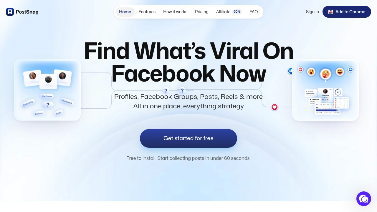 Screenshot of Postsnag website