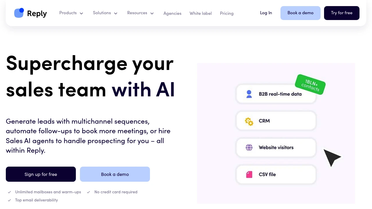 Screenshot of Reply.io website