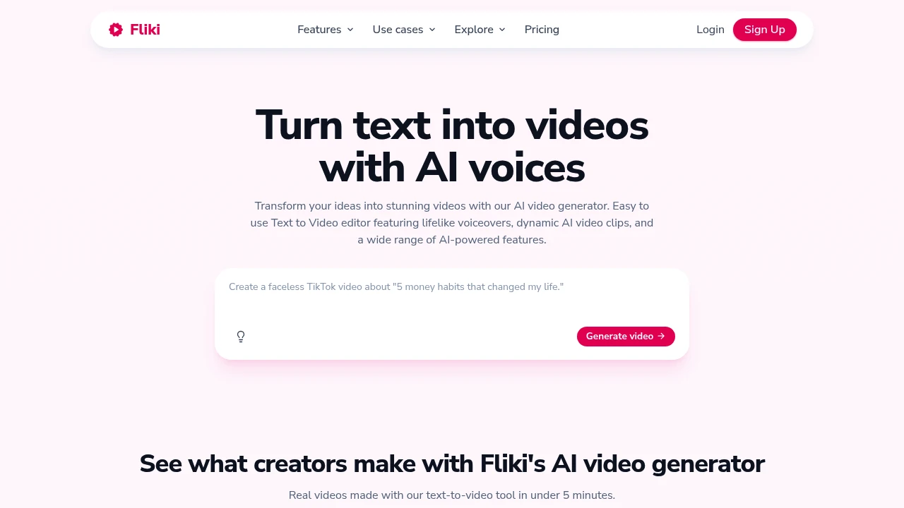 Screenshot of Fliki website