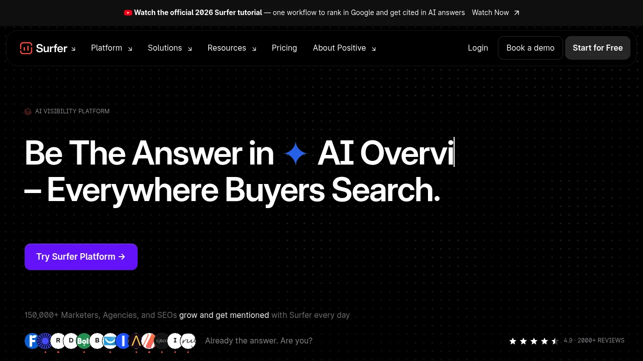 Screenshot of Surferseo website