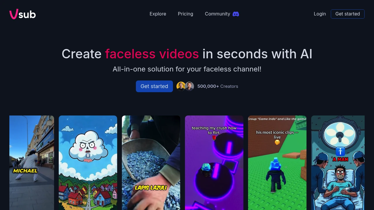 Screenshot of VSub website
