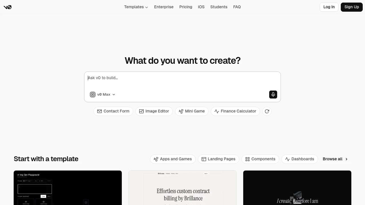 Screenshot of V0 website