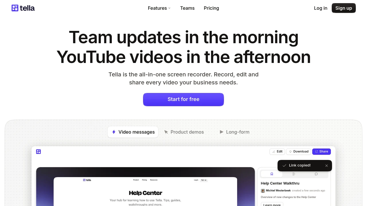 Screenshot of Tella website