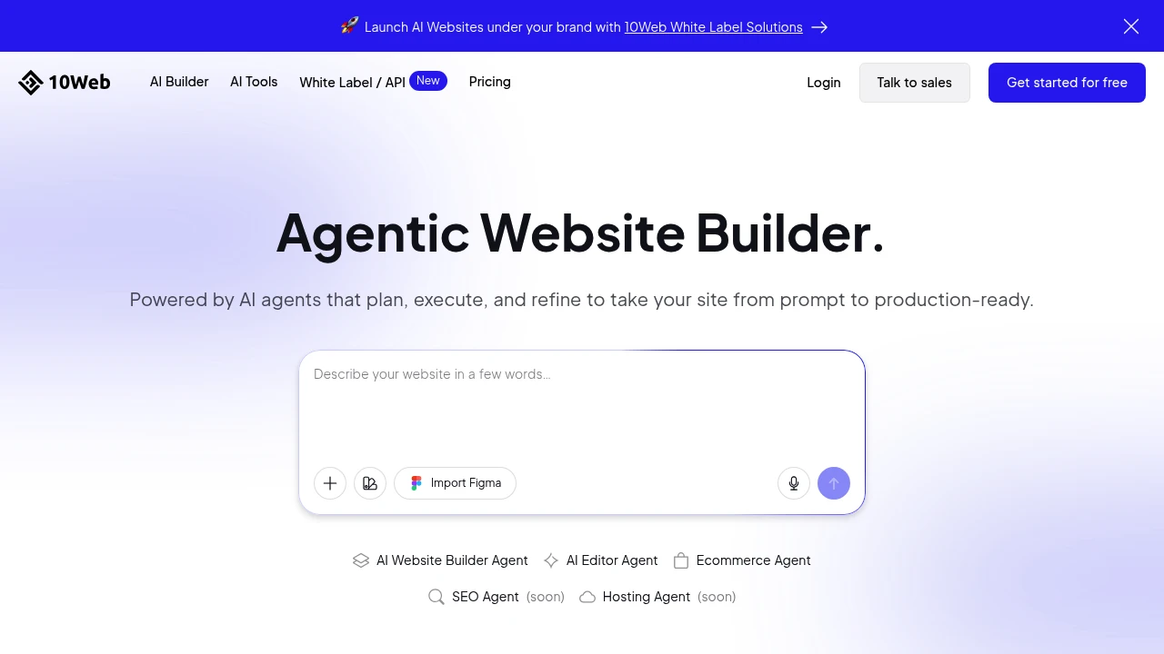 Screenshot of 10Web website