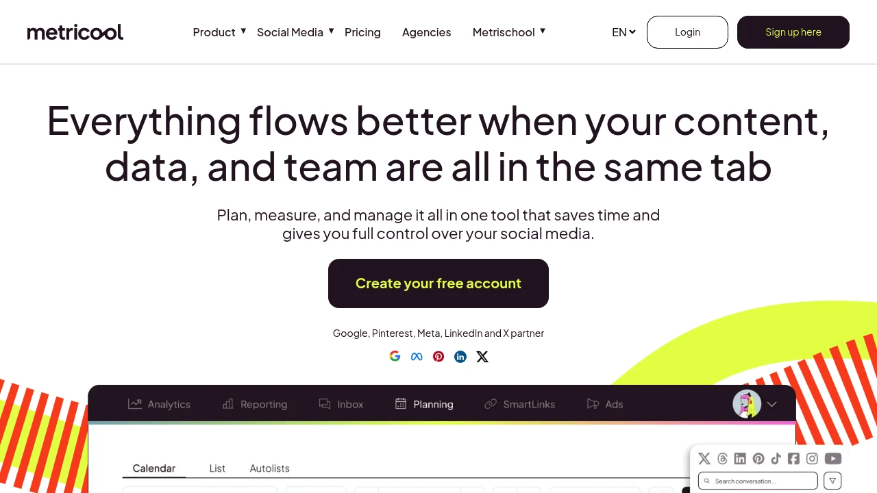 Screenshot of Metricool website