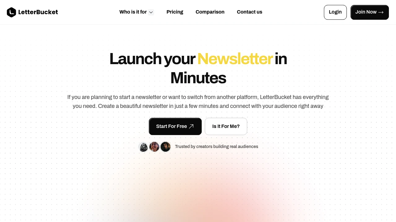 Screenshot of LetterBucket website