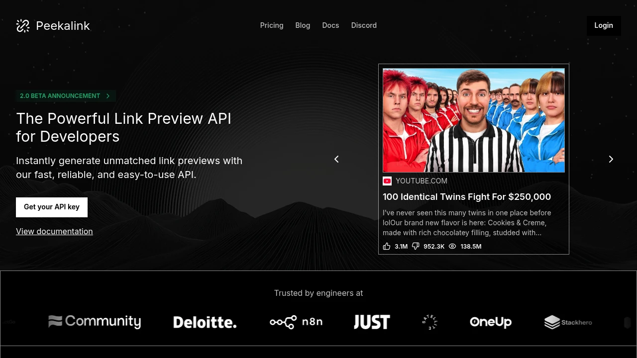 Screenshot of Peekalink website