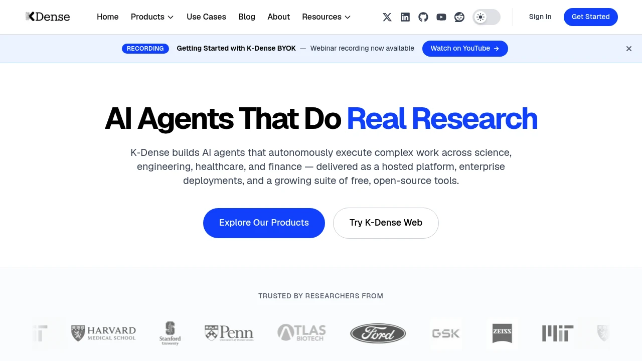 Screenshot of K Dense website