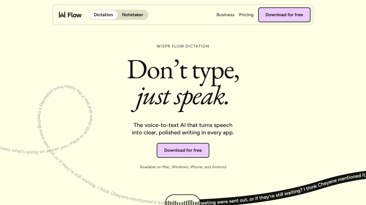 Screenshot of Wisprflow website