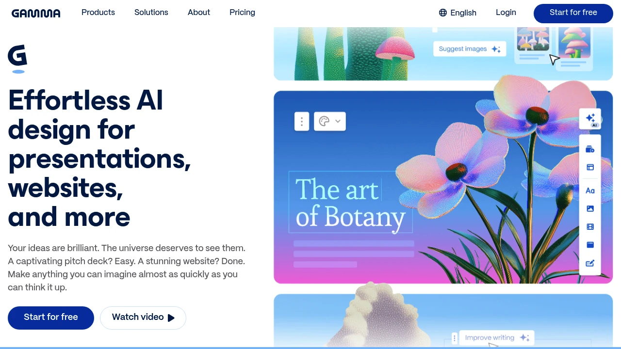 Screenshot of Gamma AI website